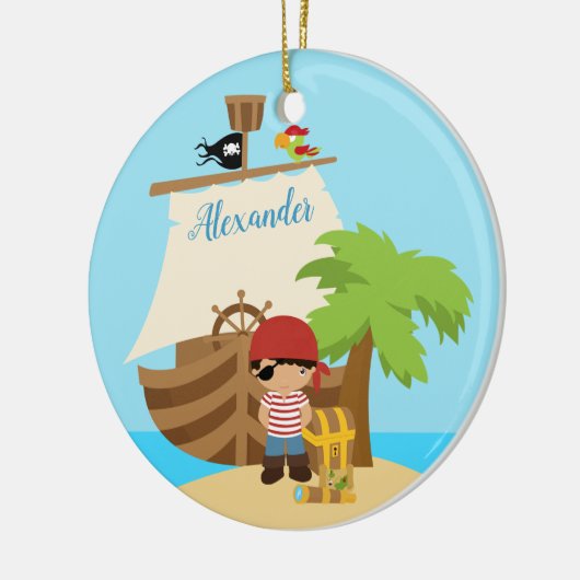 Cute Pirate Boy & A Big Ship Custom Name Keramisch Ornament (Links)