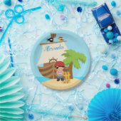 Cute Pirate Boy & A Big Ship Custom Name Papieren Bordje (Feest)