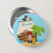 Cute Pirate Boy & A Big Ship Custom Name Ronde Button 7,6 Cm (Voorkant /achterkant)