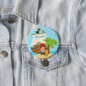 Cute Pirate Boy & A Big Ship Custom Name Ronde Button 7,6 Cm (In situ)