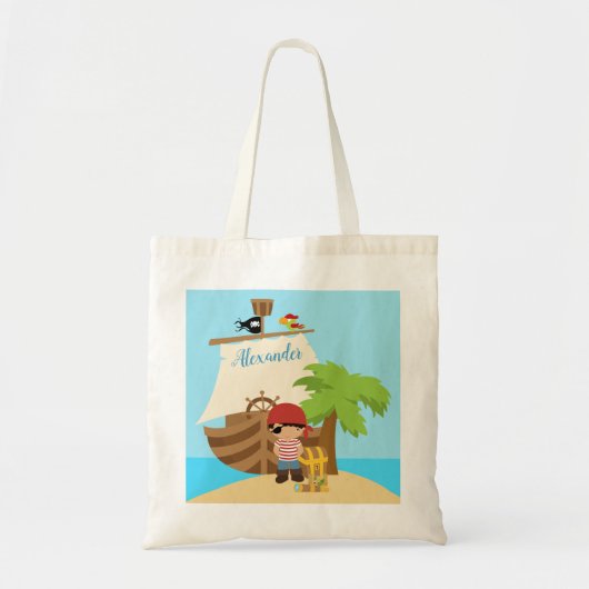 Cute Pirate Boy & A Big Ship Custom Name Tote Bag (Voorkant)