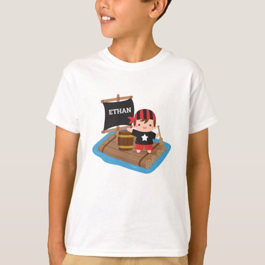 Cute Pirate Boy met Bandana, Raft Boat Kinder T-shirt (Voorkant)