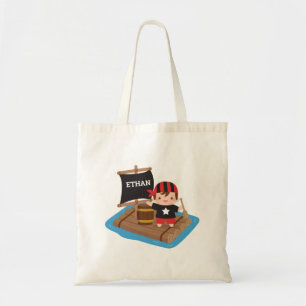 Cute Pirate Boy with Bandana, Raft Kinder Name Tote Bag