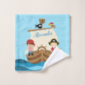 Cute Pirate Boys & Big Ship Custom Name Bad Handdoek (Wasdoekje)