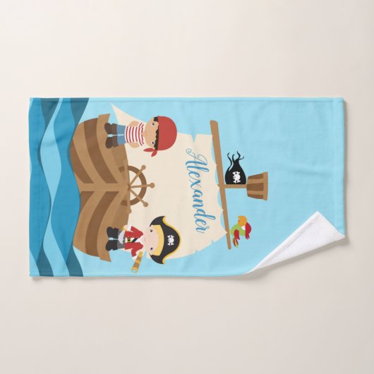 Cute Pirate Boys & Big Ship Custom Name Bad Handdoek (Handdoek)