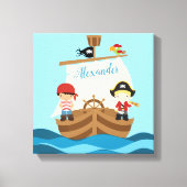 Cute Pirate Boys & Big Ship Custom Name Canvas Afdruk (Voorkant)