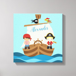 Cute Pirate Boys & Big Ship Custom Name Canvas Afdruk
