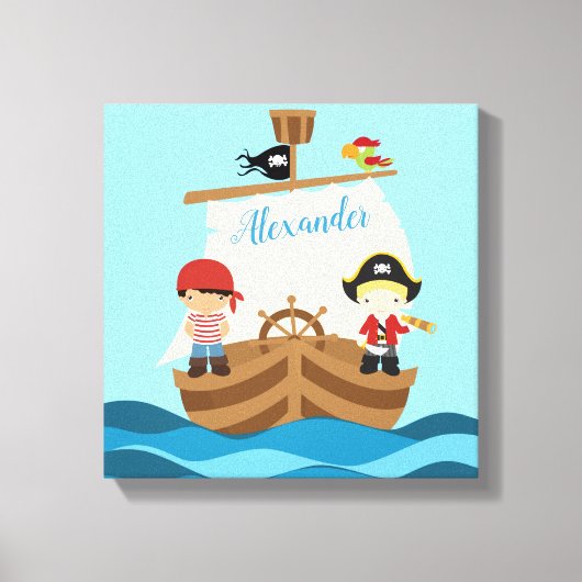 Cute Pirate Boys & Big Ship Custom Name Canvas Afdruk (Voorkant)