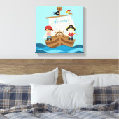 Cute Pirate Boys & Big Ship Custom Name Canvas Afdruk (Insitu (Slaapkamer))