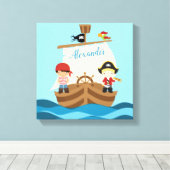 Cute Pirate Boys & Big Ship Custom Name Canvas Afdruk (Insitu (Houten vloer))