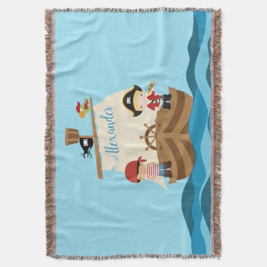 Cute Pirate Boys & Big Ship Custom Name Deken (Voorkant Verticaal)