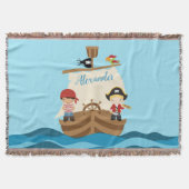 Cute Pirate Boys & Big Ship Custom Name Deken (Voorkant)