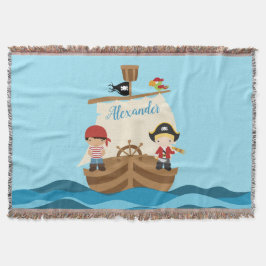 Cute Pirate Boys & Big Ship Custom Name Deken