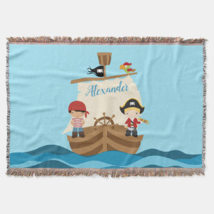 Cute Pirate Boys & Big Ship Custom Name Deken