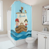 Cute Pirate Boys & Big Ship Custom Name Douchegordijn (In situ)