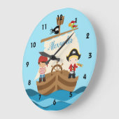 Cute Pirate Boys & Big Ship Custom Name Grote Klok (Hoek)