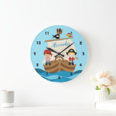Cute Pirate Boys & Big Ship Custom Name Grote Klok (Huis)