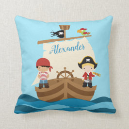 Cute Pirate Boys & Big Ship Custom Name Kussen