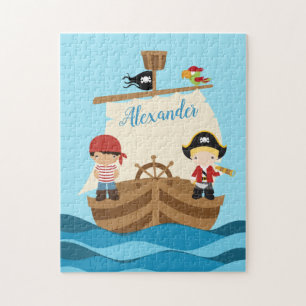 Cute Pirate Boys & Big Ship Custom Name Legpuzzel