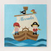Cute Pirate Boys & Big Ship Custom Name Legpuzzel (Verticaal)