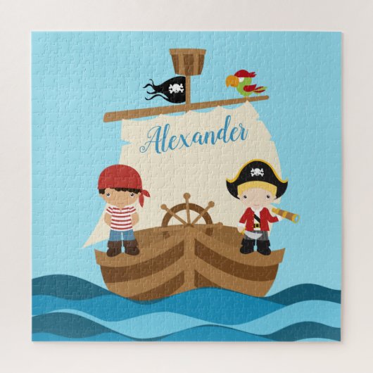Cute Pirate Boys & Big Ship Custom Name Legpuzzel (Verticaal)