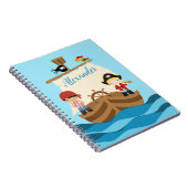 Cute Pirate Boys & Big Ship Custom Name Notitieboek (Rechterzijde)