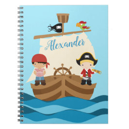 Cute Pirate Boys & Big Ship Custom Name Notitieboek