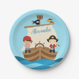 Cute Pirate Boys & Big Ship Custom Name Papieren Bordje