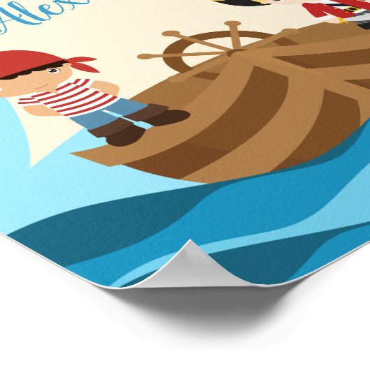 Cute Pirate Boys & Big Ship Custom Name Poster (Hoek)