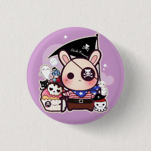Cute pirate bunny met kawaii cupcake en octopus ronde button 3,2 cm
