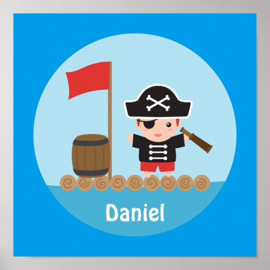 Cute Pirate Captain Ocean Raft Boys Room Decor Poster (Voorkant)