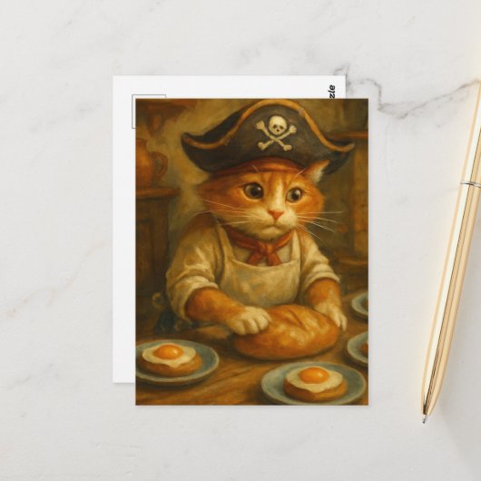 Cute Pirate Cat Baker Briefkaart (Voorkant / Achterkant in situ)