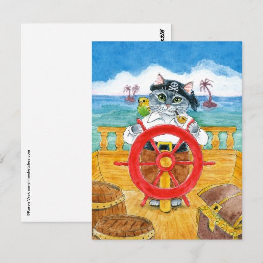 Cute Pirate Cat Budgie Caribbean Zee Ship briefkaa Briefkaart (Voorkant / Achterkant)