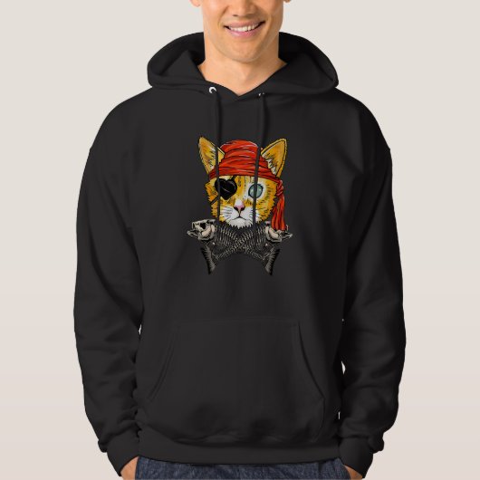 Cute Pirate Cat Face Jolly Roger Flag Halloween Co Hoodie (Voorkant)