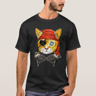 Cute Pirate Cat Face Jolly Roger Flag Halloween Co T-shirt