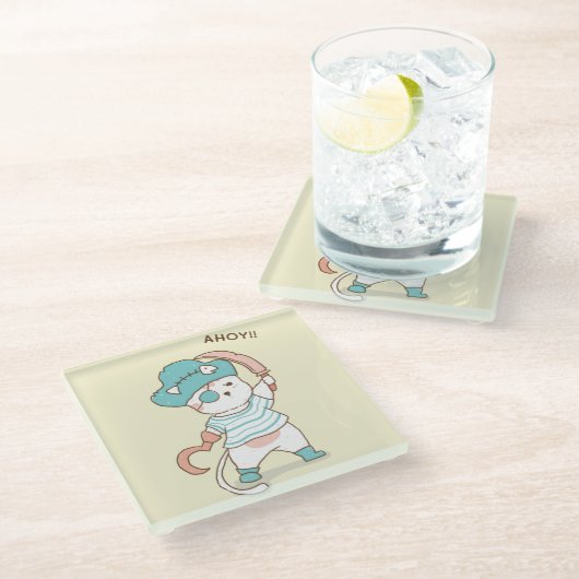 Cute Pirate Cat Glazen Onderzetter (Schuin)