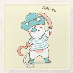 Cute Pirate Cat Glazen Onderzetter