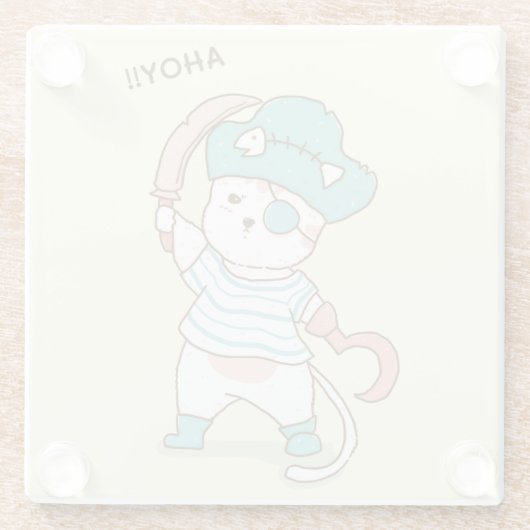 Cute Pirate Cat Glazen Onderzetter (Achterkant)