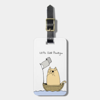 Cute Pirate Cat Sailing Bagagelabel