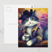 Cute Pirate Cat With a Coffee Briefkaart (Voorkant / Achterkant)