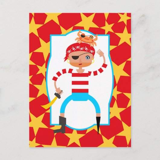 Cute pirate en krab briefkaart (Voorkant)