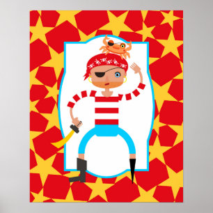 Cute pirate en krab poster