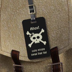 Cute Pirate Flag Kinder Black Bagagelabel