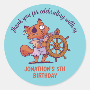 Cute Pirate Fox Animal Kids Birthday Party Ronde Sticker