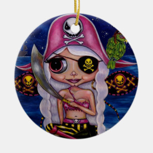 Cute Pirate Girl Fairy met Parrot Skull Eye Patch Keramisch Ornament