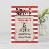 Cute Pirate Girl Red Stripes Birthday Party Kaart (Staand voorkant)