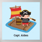 Cute Pirate Kapitein Boy Ocean Raft Room Wall Deco Poster (Voorkant)