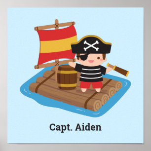 Cute Pirate Kapitein Boy Ocean Raft Room Wall Deco Poster