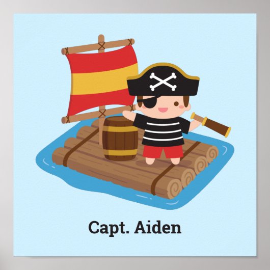 Cute Pirate Kapitein Boy Ocean Raft Room Wall Deco Poster (Voorkant)