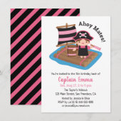 Cute Pirate Kapitein Girl Raft Kind Birthday Party Kaart (Voorkant / Achterkant)